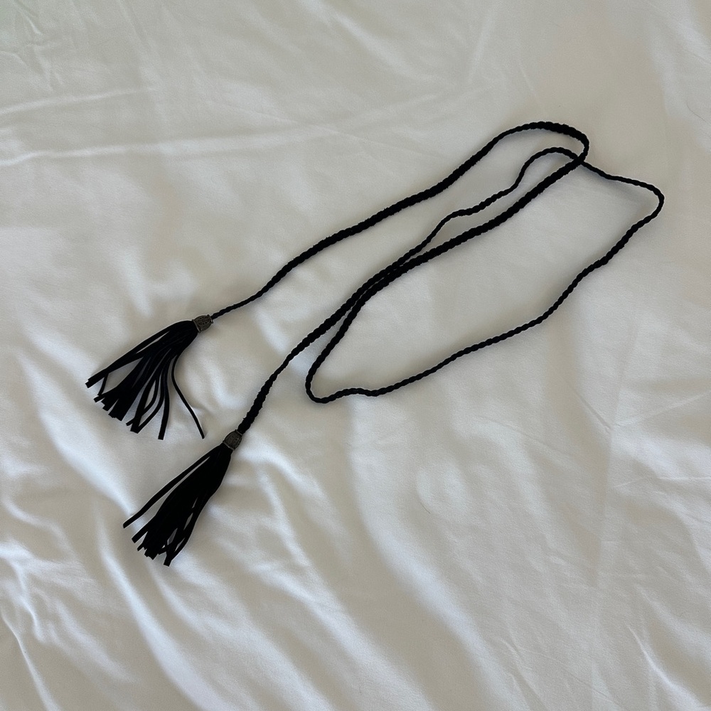 Black Braided Tassel Belt